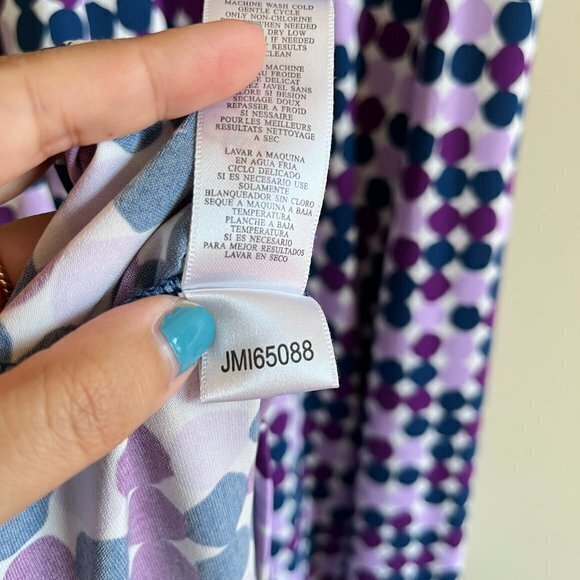 Bcbgmaxazria Dots Print Midi Flare Dress Split Neck Short Sleeve Belted … - Picture 5 of 8